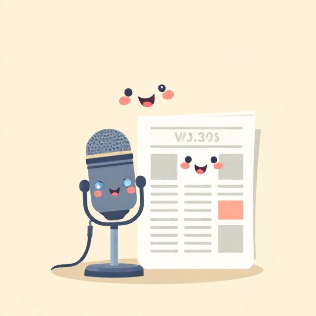 Playful press icons: microphone and newspaper, flat vector